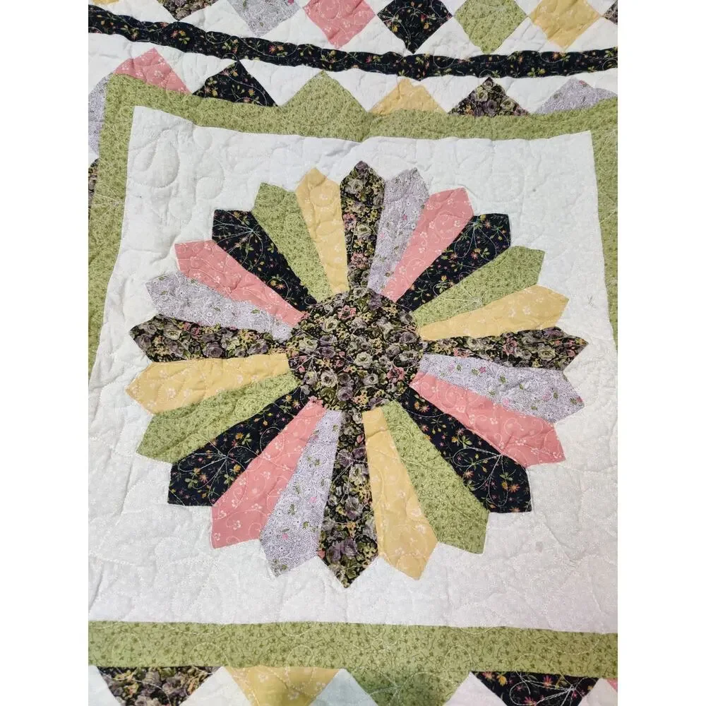 Vintage Dresden Plate Patchwork Quilt Handmade Cotton Floral Cottagecore 39